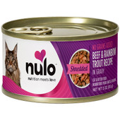 Nulo Shredded Beef & Rainbow Trout Recipe In Gravy Kitten & Adult Canned Cat Food - Front