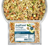 JustFoodForDogs Veterinary Prescription Diet Hepatic Low Fat Frozen Cooked Dog Food - Front/ Food