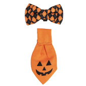 Lexington Road Halloween Pumpkin Neck Tie Pet Collar Charms Set - Front