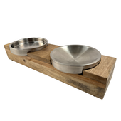 Fog City Pet Whisker Relief Double Wall Stainless Steel Cat Bowl Set w/ Wood Stand - Side