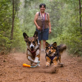 Ruffwear Gourdo Campfire Orange Dog Toy - Front, Lifestyle