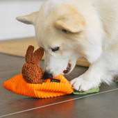 P.L.A.Y. Hippity Hoppity Funny Bunnies Puzzle Plush Dog Toy - Front, Lifestyle