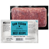 Vital Essentials RAW FUSION Beef Recipe Patties Frozen Raw Dog Food - Front/ Back
