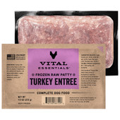 Vital Essentials Turkey Entrée Frozen Raw Patties Dog Food - Front/ Back Patty