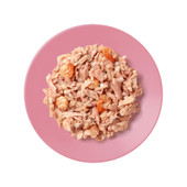 Applaws Vitality Tuna Fillet & Shrimp in Broth Canned Cat Food - Front/ Food