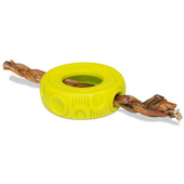Totally Pooched Stuff 'n Brush Tire Dog Toy - Front, Lifestyle
