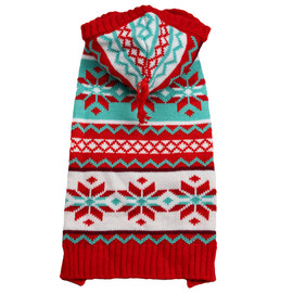 SimplyDog Holiday Red Snowflake Fair Isle Hoodie Dog Sweater - Front