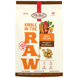 Primal Kibble In The Raw Beef Recipe Kibble-Sized Bites w/ Freeze-Dried Raw Beef Dog Food - Front, 1.5 lb