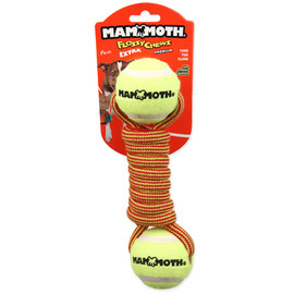Mammoth Flossy Chews Extra Premium Twister Bone Tug w/ 2 Tennis Balls Dog Toy - Front