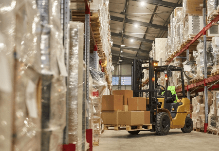 Forklift in warehouse