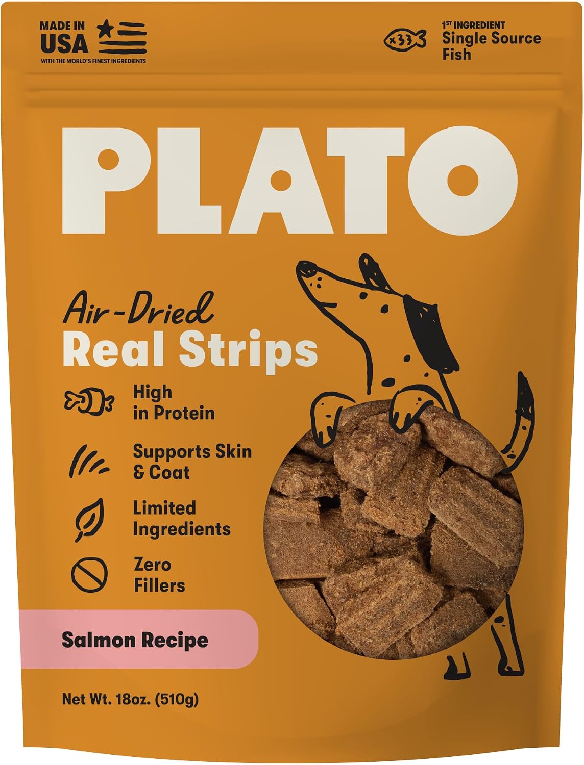 Plato Air-Dried Real Strips Salmon Recipe Dog Treats