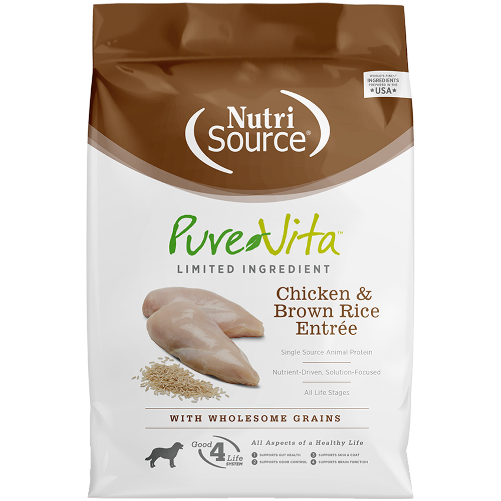 PureVita Limited Ingredient Chicken & Brown Rice Entrée w/ Wholesome Grains Dry Dog Food - Front