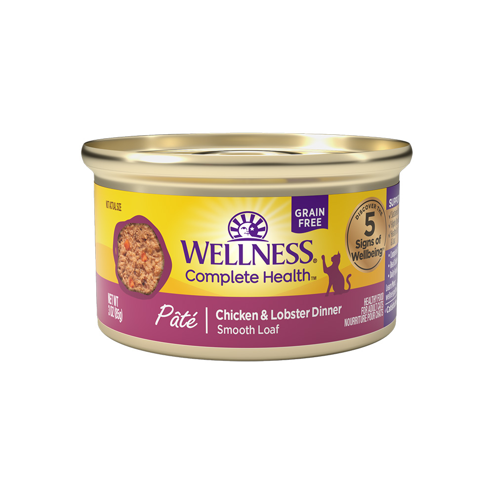 Wellness Complete Health Pate Chicken & Lobster Dinner Canned Cat Food - Front, 3 oz