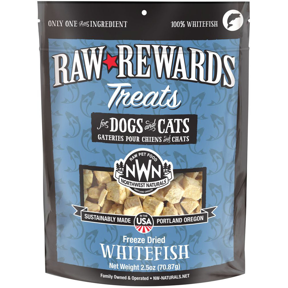 Raw Rewards Whitefish Freeze Dried Dog & Cat Treats - Front, 2.5 oz