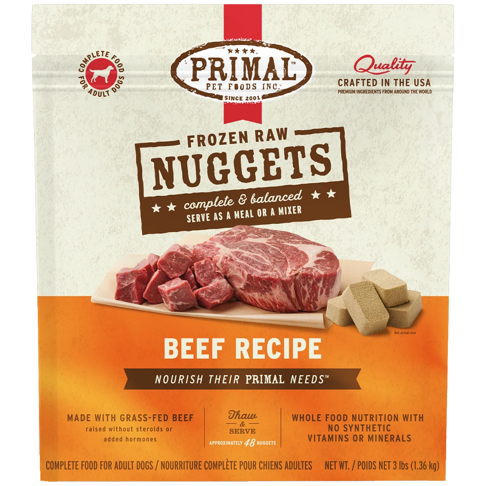 Primal Frozen Raw Nuggets Beef Recipe Adult Dog Food - Front