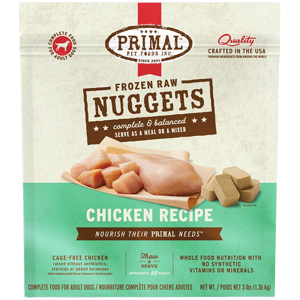 Primal Frozen Raw Nuggets Chicken Recipe Adult Dog Food - Front