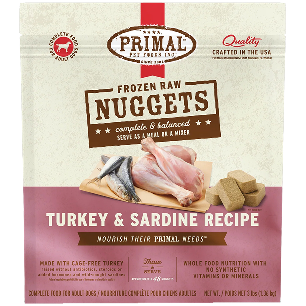 Primal Raw Frozen Canine Nuggets Turkey & Sardine Formula Dog Food