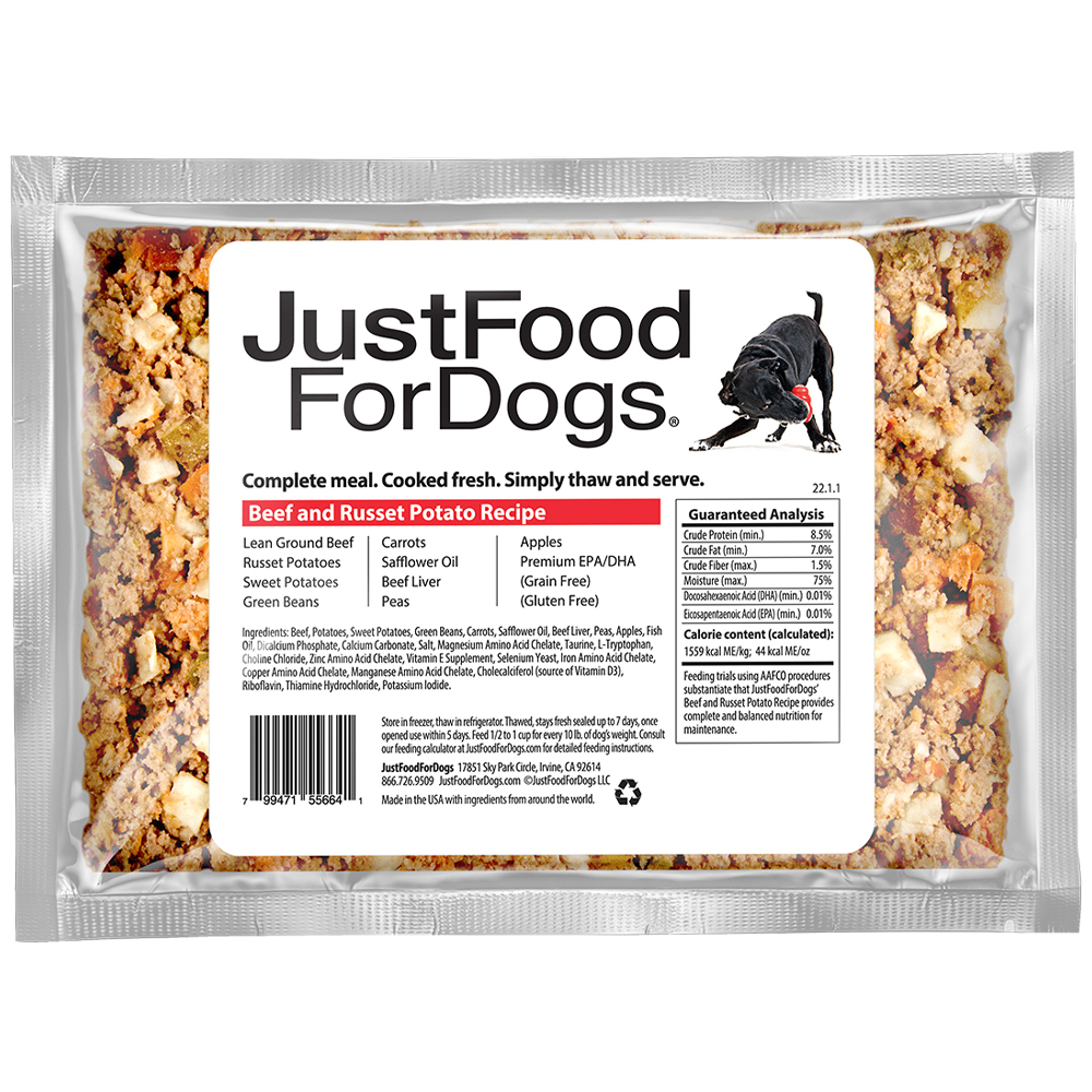 JustFoodForDogs Beef & Russet Potato Recipe Frozen Cooked Dog Food - Front