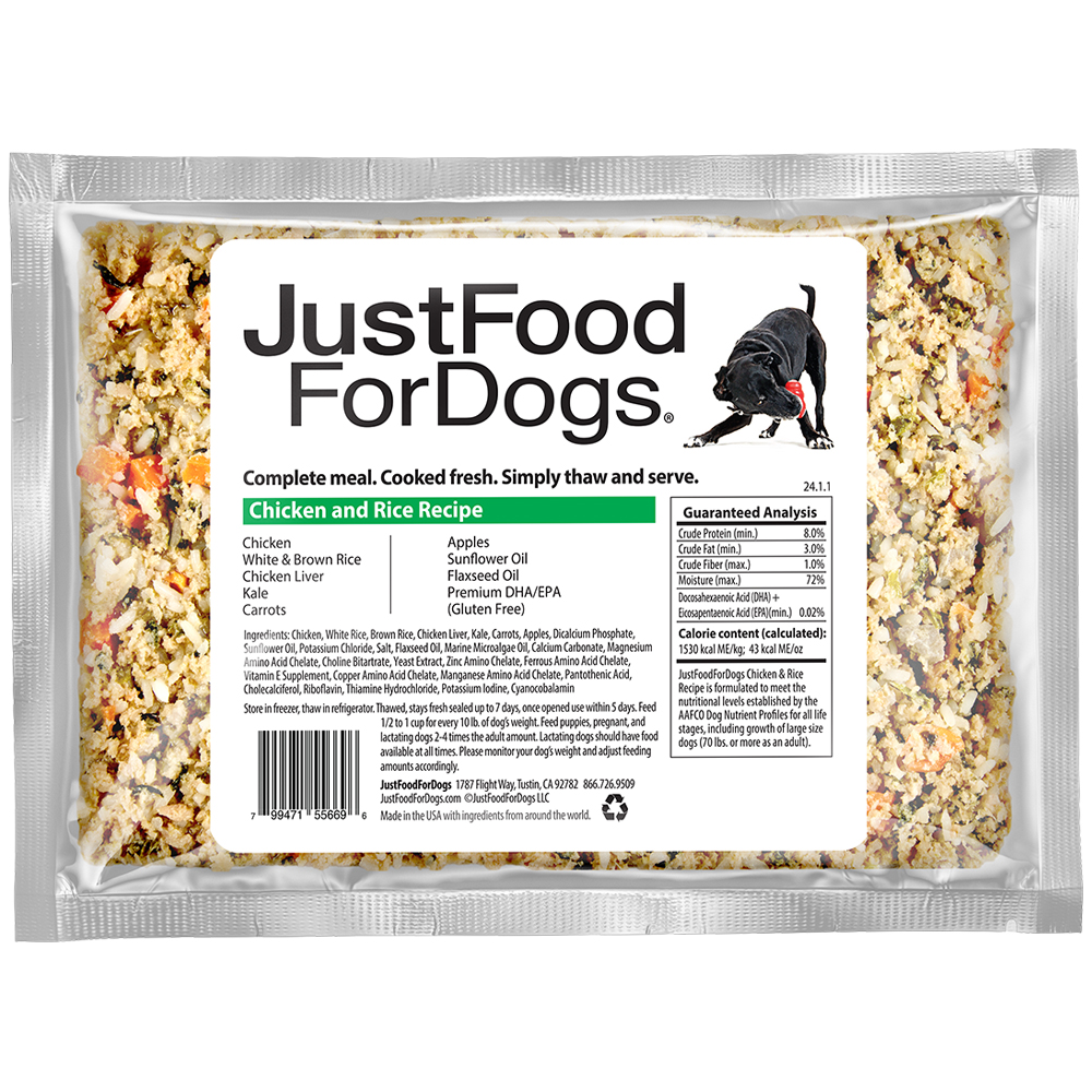JustFoodForDogs Chicken & Rice Recipe Frozen Cooked Dog Food - Front