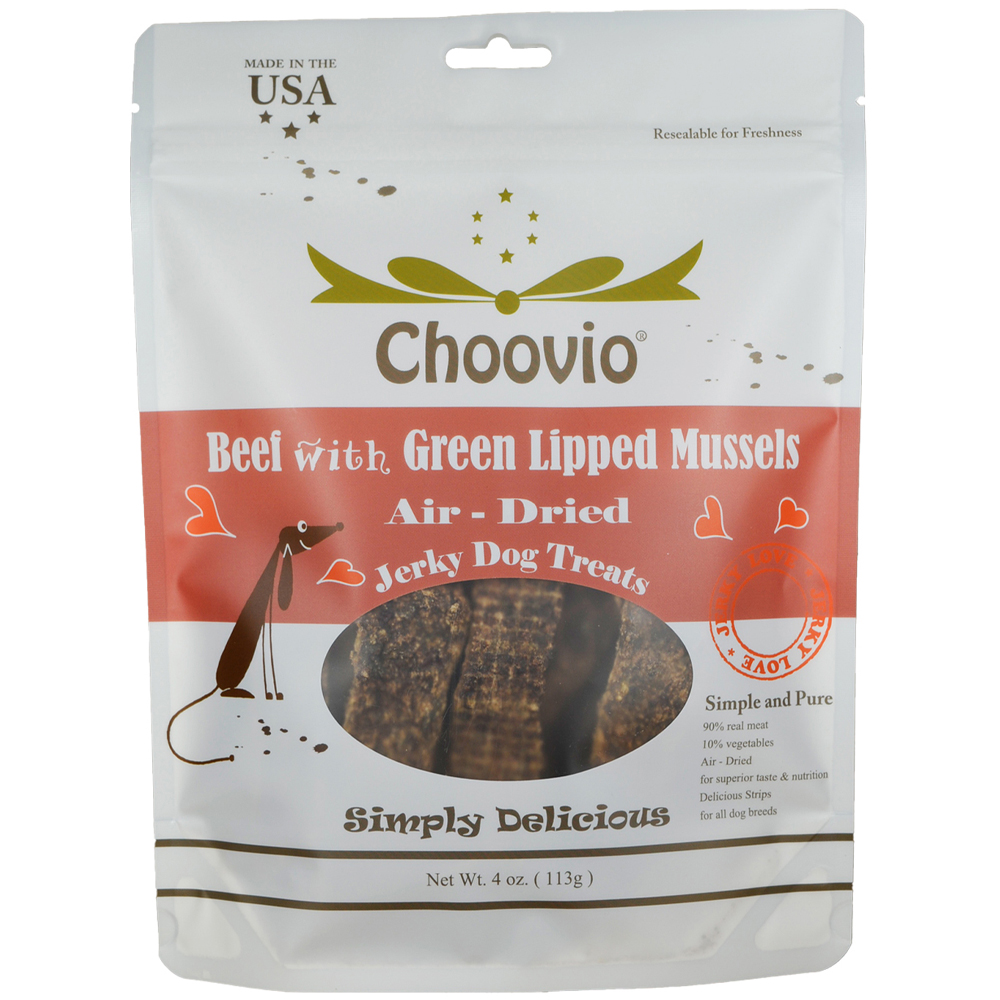 Choovio Beef w/ Green Lipped Mussels Air-Dried Jerky Dog Treats - Front