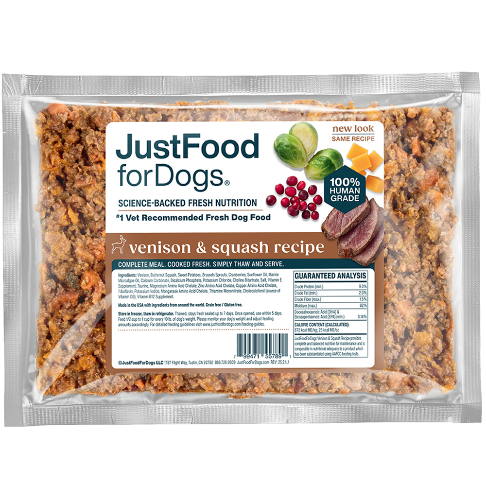 JustFoodForDogs Venison & Squash Recipe Frozen Cooked Dog Food - Front