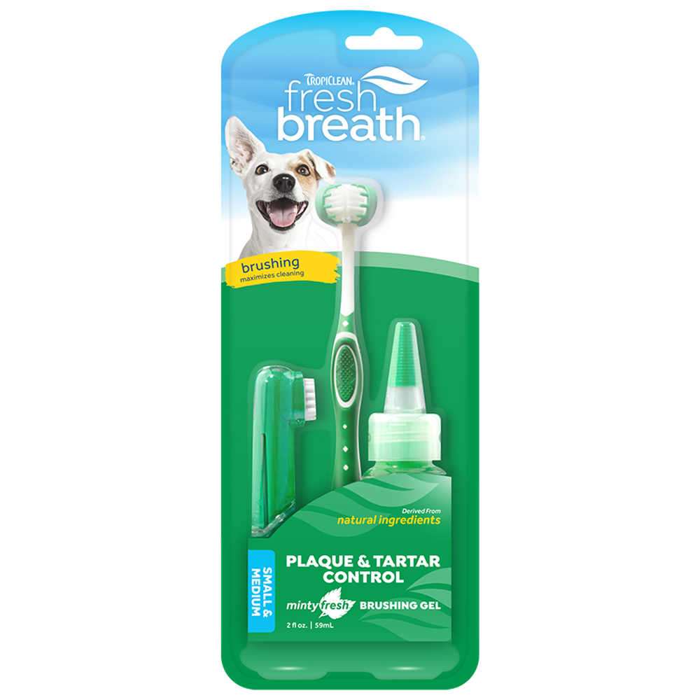 TropiClean Fresh Breath Plaque & Tartar Control Oral Care Kit for Dogs - Front, Small/ Medium