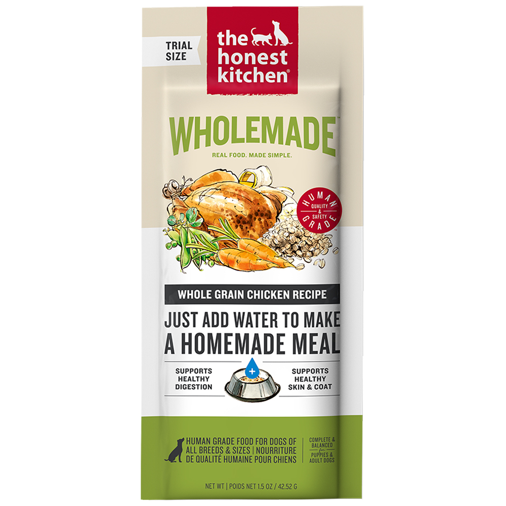 The Honest Kitchen WholeMade Whole Grain Chicken Recipe Dehydrated Dog Food - Front, 1.5 oz trail size