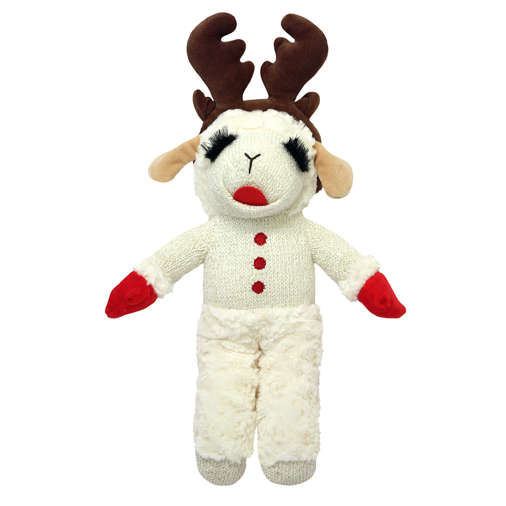 Multipet Holiday Standing Lamb Chop w/ Antlers Plush Dog Toy - Front