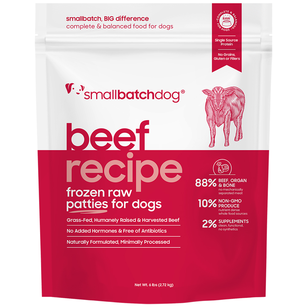 Smallbatch Beef Recipe Patties Raw Frozen Dog Food - Front, 6 lb