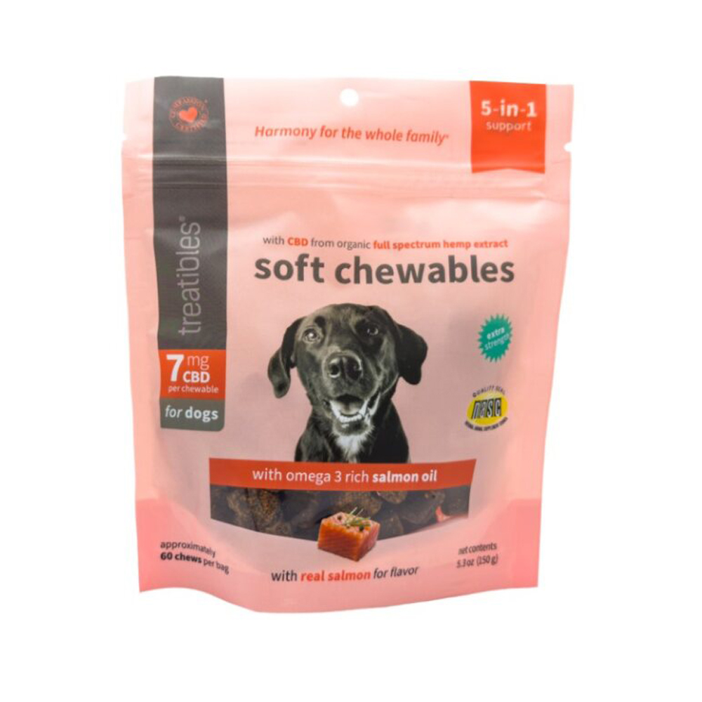 Treatibles Extra Strength with Salmon Oil 7 mg CBD Soft Dog Chews - Front