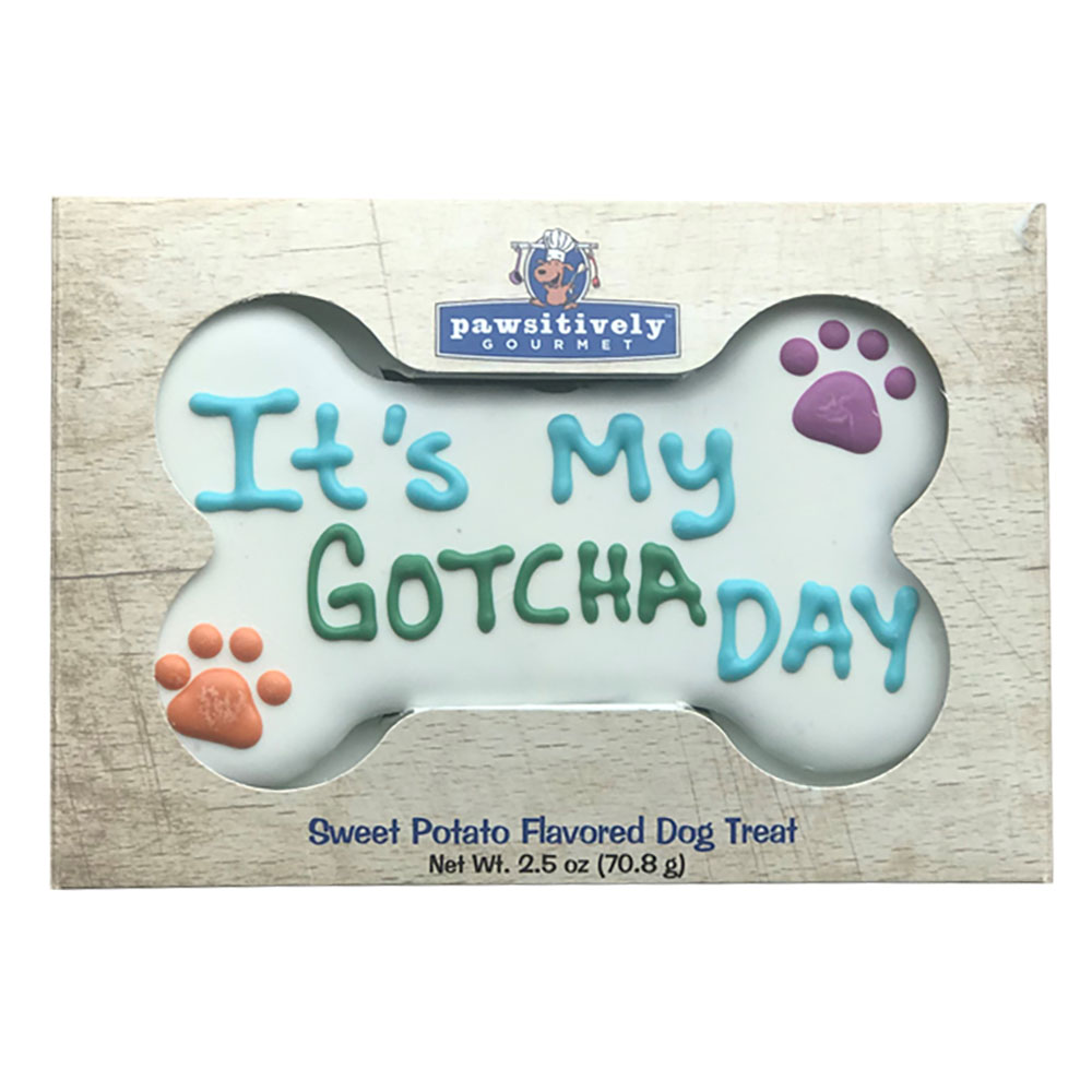 Pawsitively Gourmet It's My Gotcha Day Bone Cookie Gift Box Dog Treat - Front