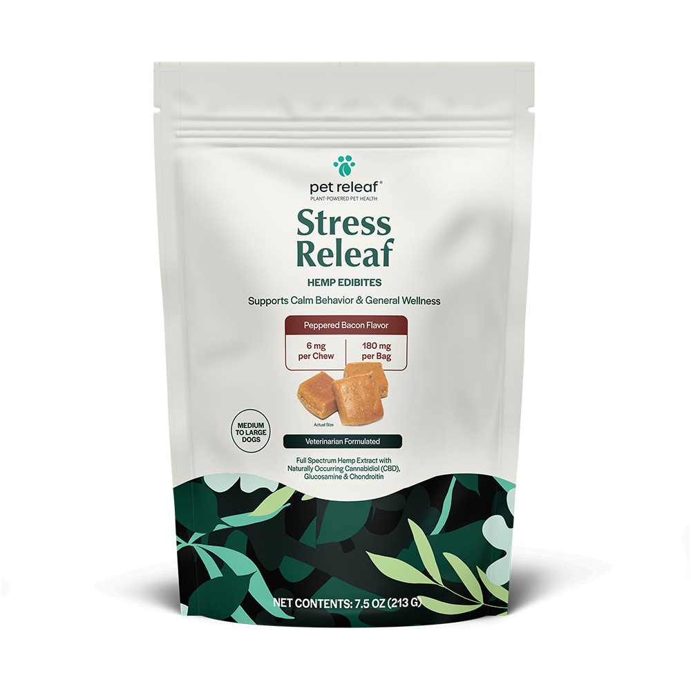 Pet Releaf Stress Releaf Organic Hemp Edibites Peppered Bacon Flavor for Medium & Large Dogs - Front