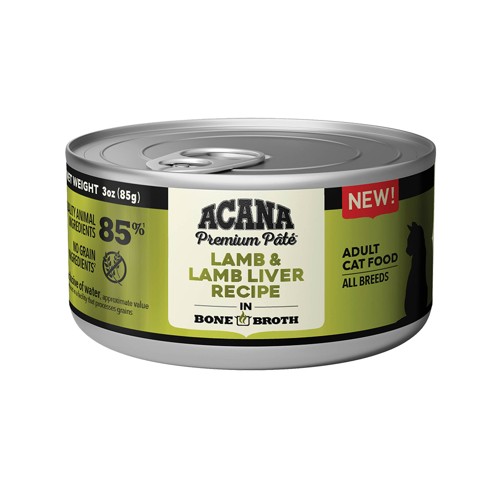 Acana Premium Pate Lamb & Lamb Liver Recipe In Bone Broth Canned Cat Food - Front 3 oz