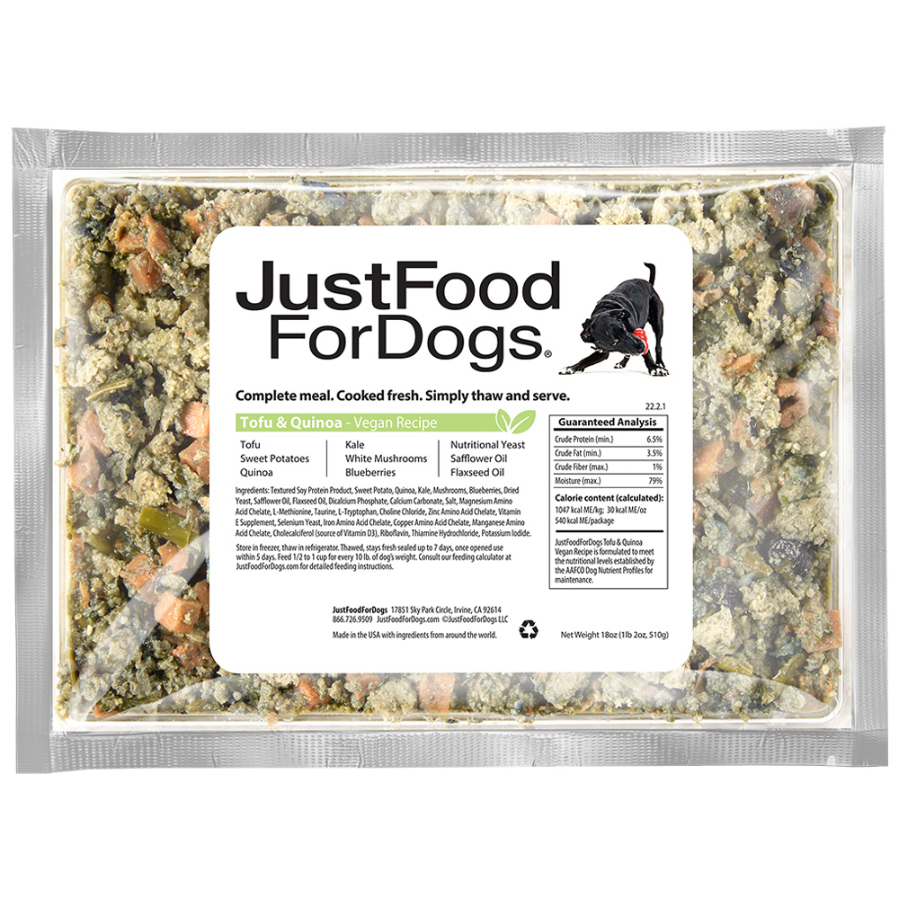 JustFoodForDogs Tofu & Quinoa Vegan Recipe Frozen Cooked Dog Food - Front