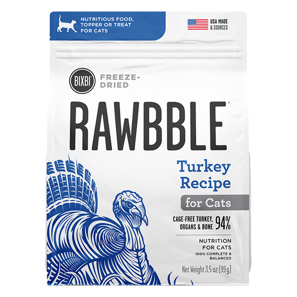 Bixbi Rawbble Turkey Recipe Freeze-Dried Cat Food - Front, 3.5 oz