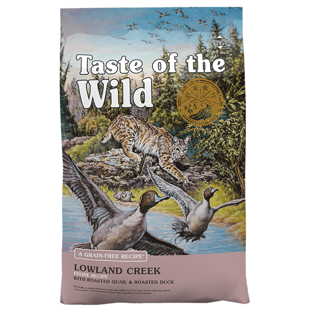 Taste of the Wild Grain-Free Lowland Creek Feline Recipe w/ Roasted Quail & Roasted Duck Dry Cat Food - Front