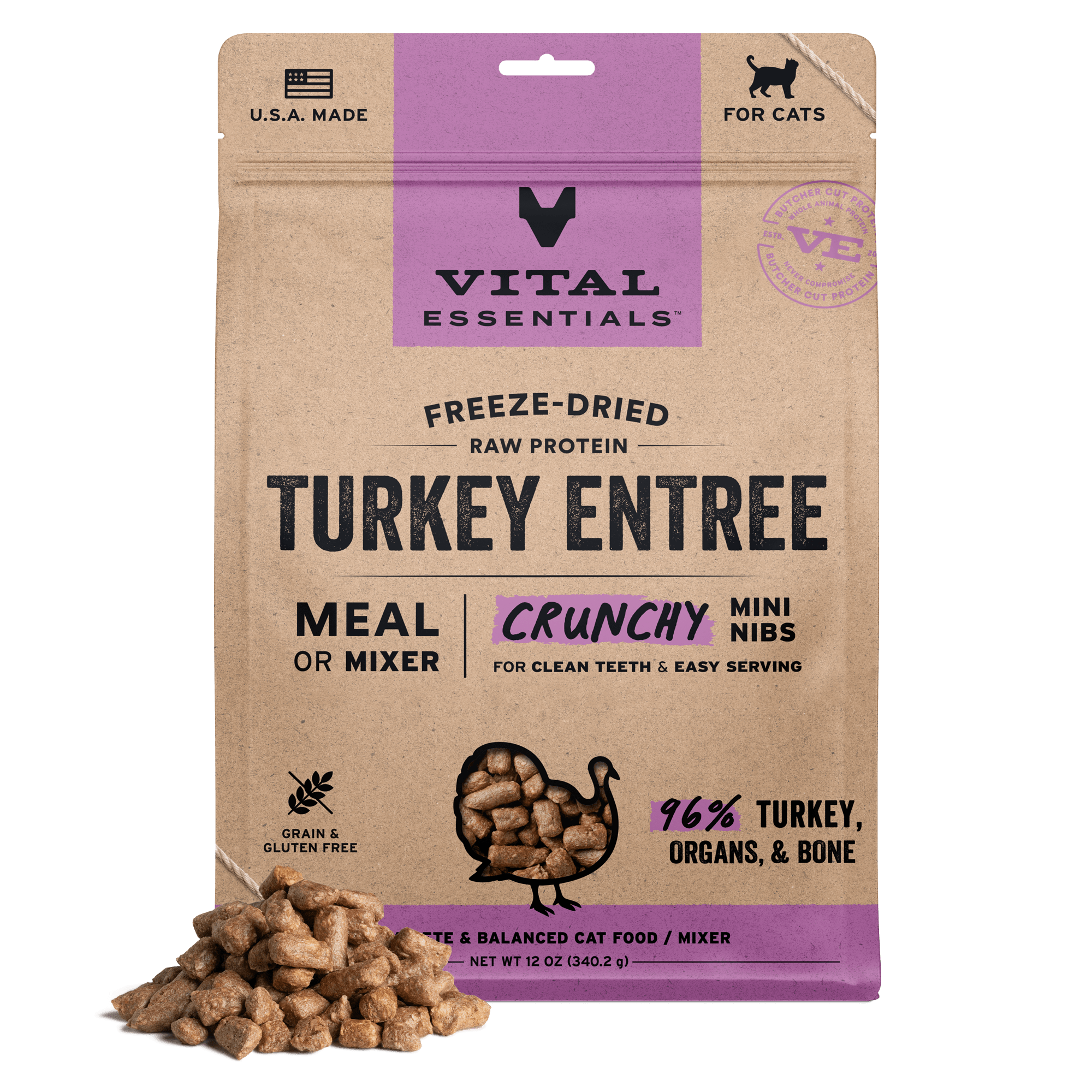 Vital Essentials Freeze-Dried Raw Turkey Entrée Crunchy Mini Nibs Cat Food