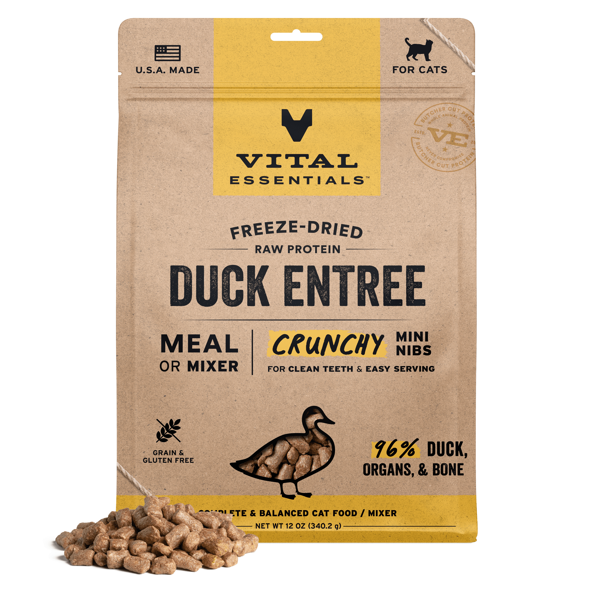 Vital Essentials Freeze-Dried Raw Duck Entrée Crunchy Mini Nibs Cat Food