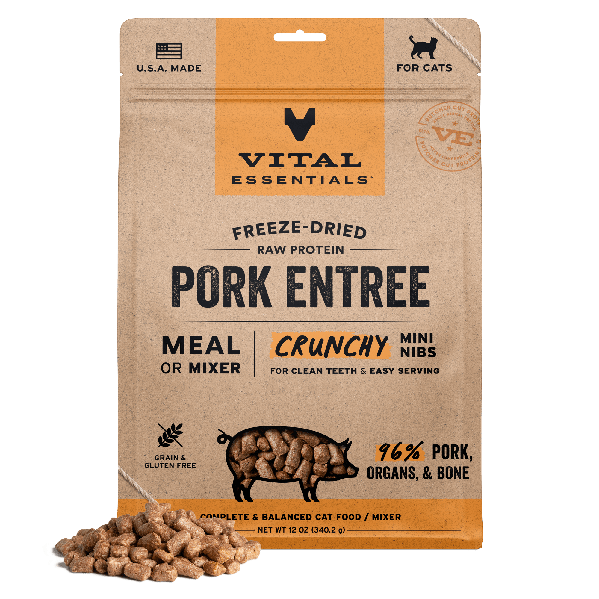 Vital Essentials Freeze-Dried Raw Pork Entrée Crunchy Mini Nibs Cat Food