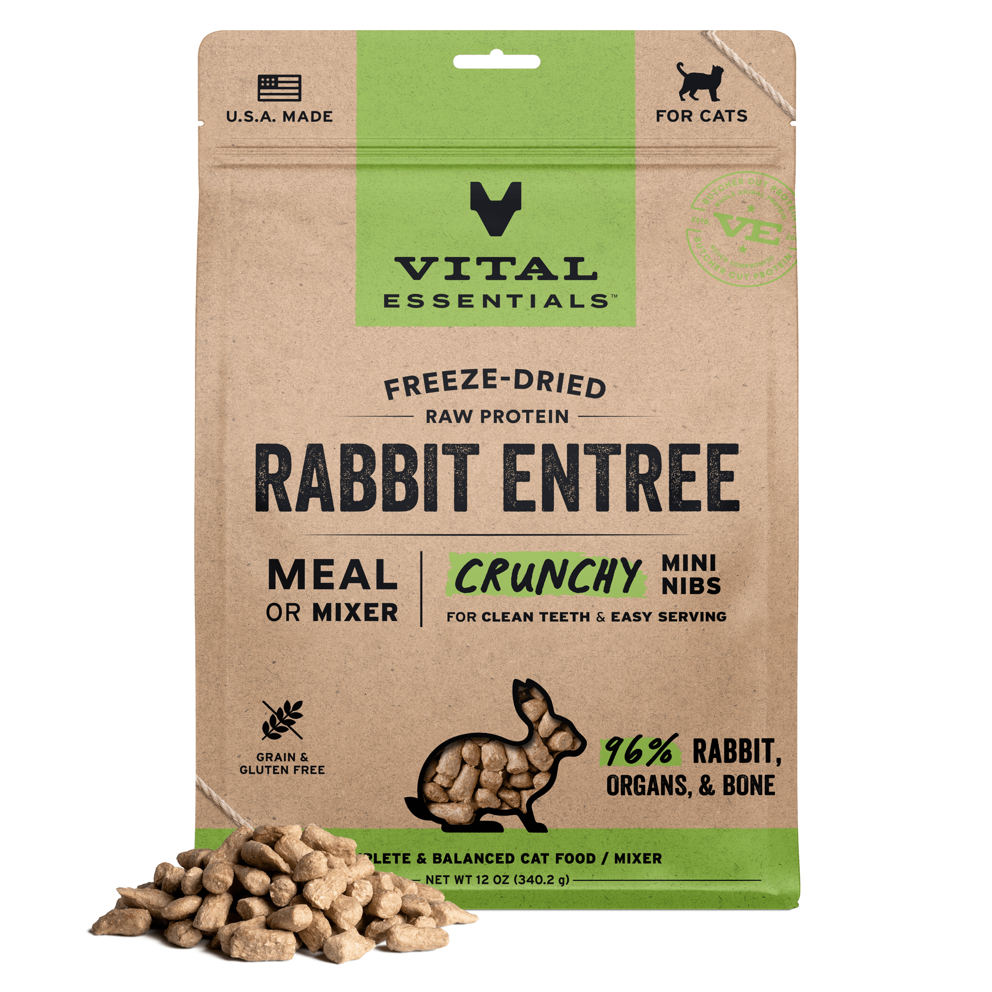 Vital Essentials Freeze-Dried Raw Rabbit Entrée Crunchy Mini Nibs Cat Food