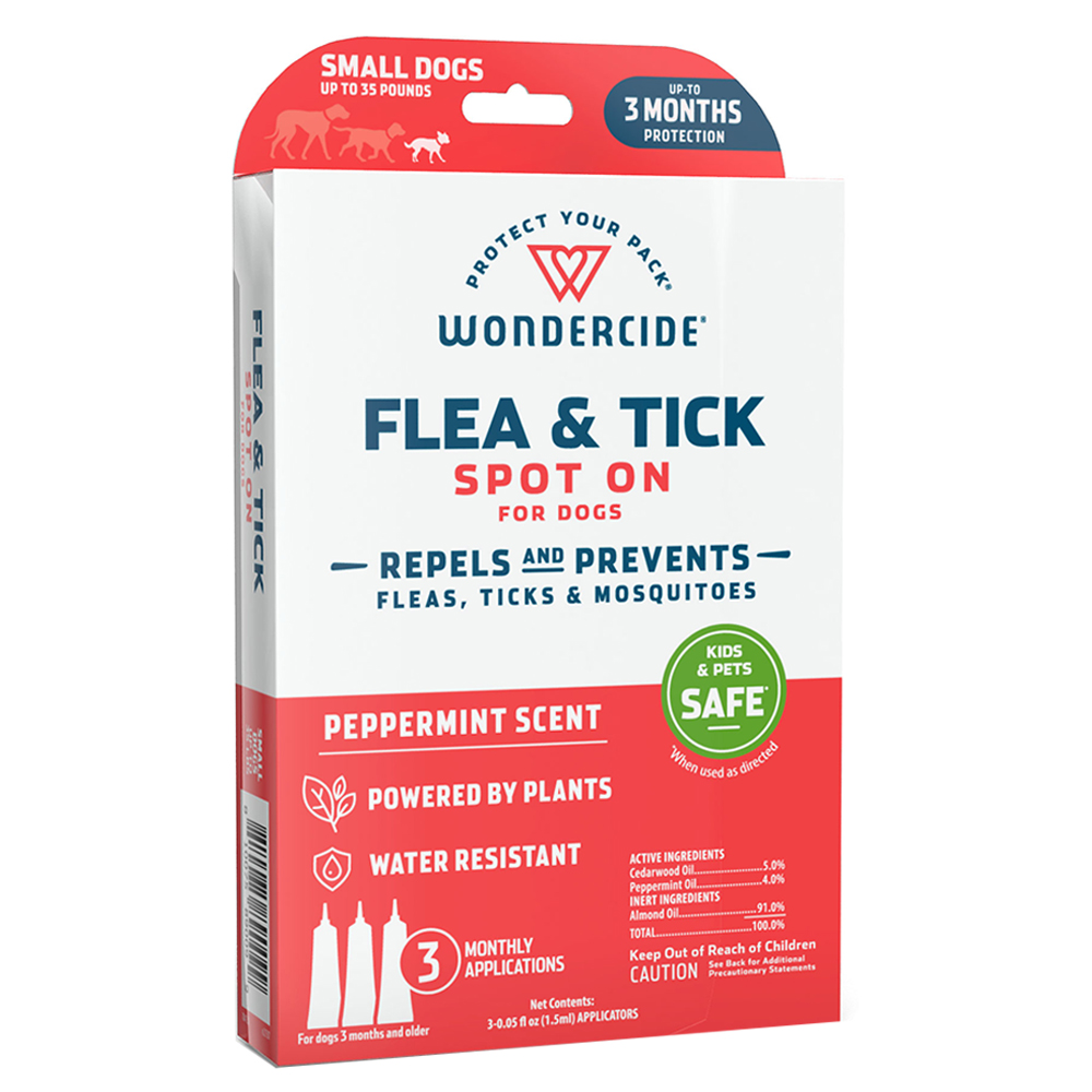 Wondercide Flea & Tick Spot On for Dogs w/ Natural Essential Oils, 3-Pack - Front, Small