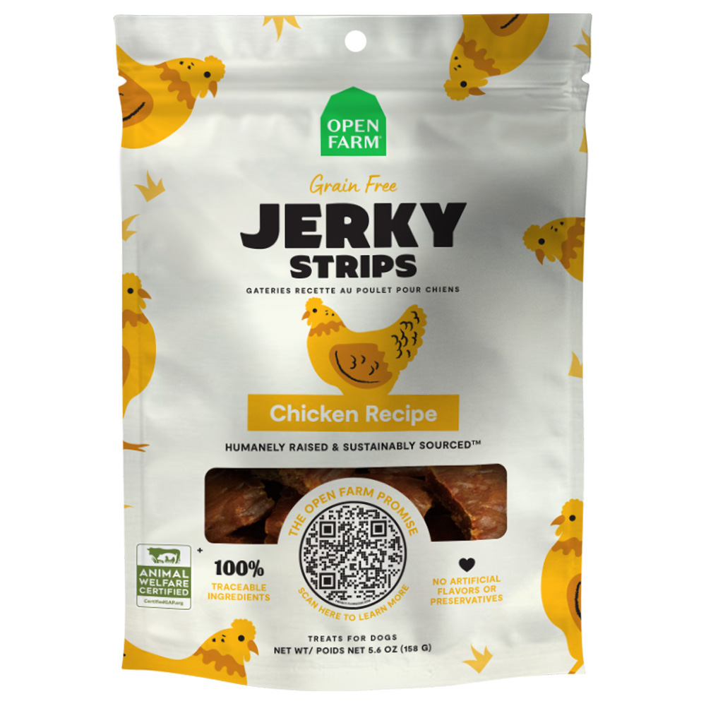 Open Farm Grain Free Chicken Recipe Jerky Strips Dog Treats - Front
