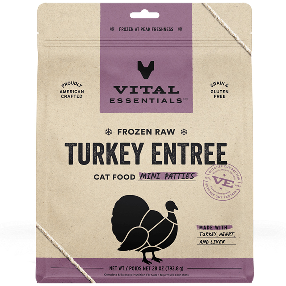 Vital Essentials Turkey Entrée Mini Patties Frozen Raw Cat Food - Front