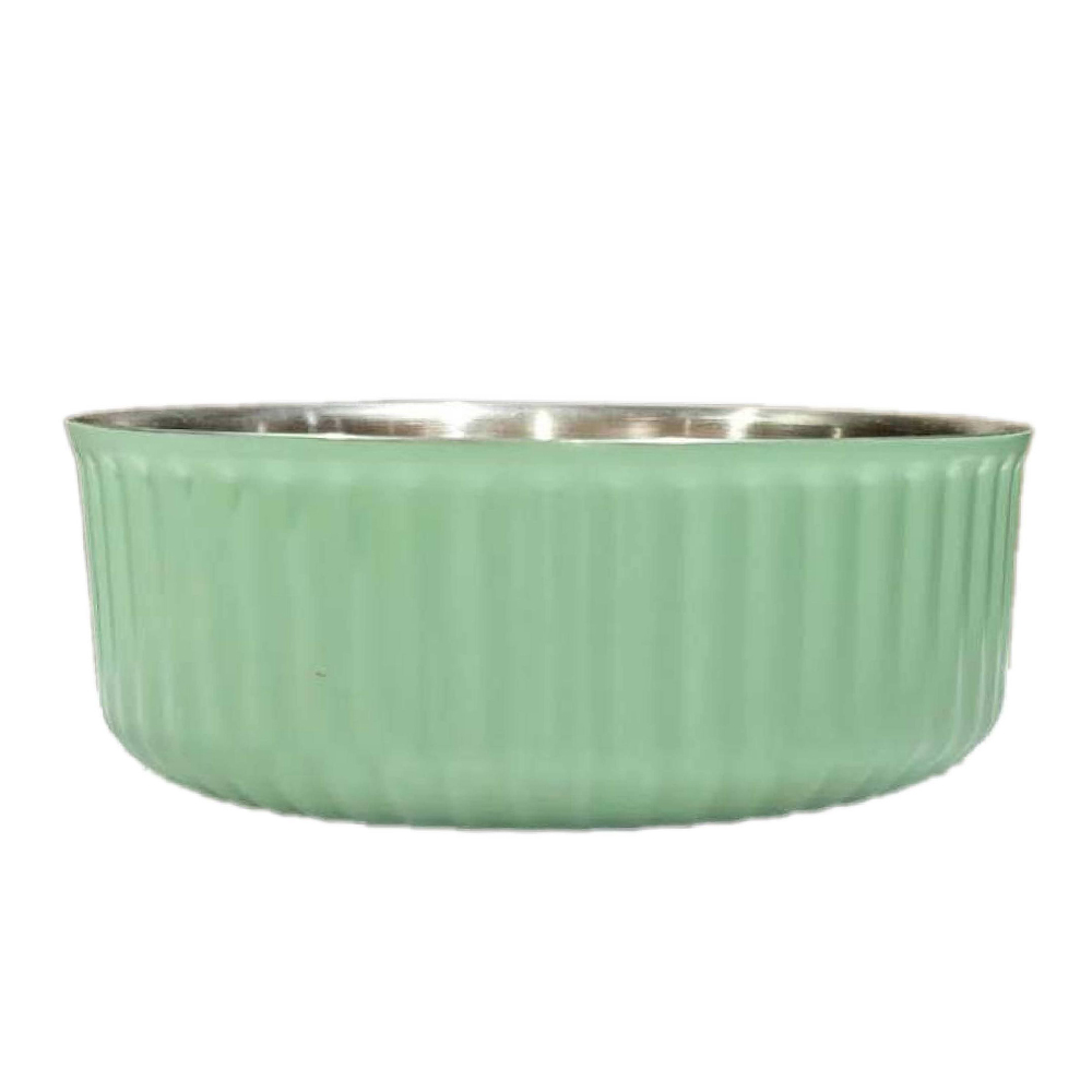 Indiepets Pistachio Stripe Double Wall Stainless Steel Dog Bowl - Front