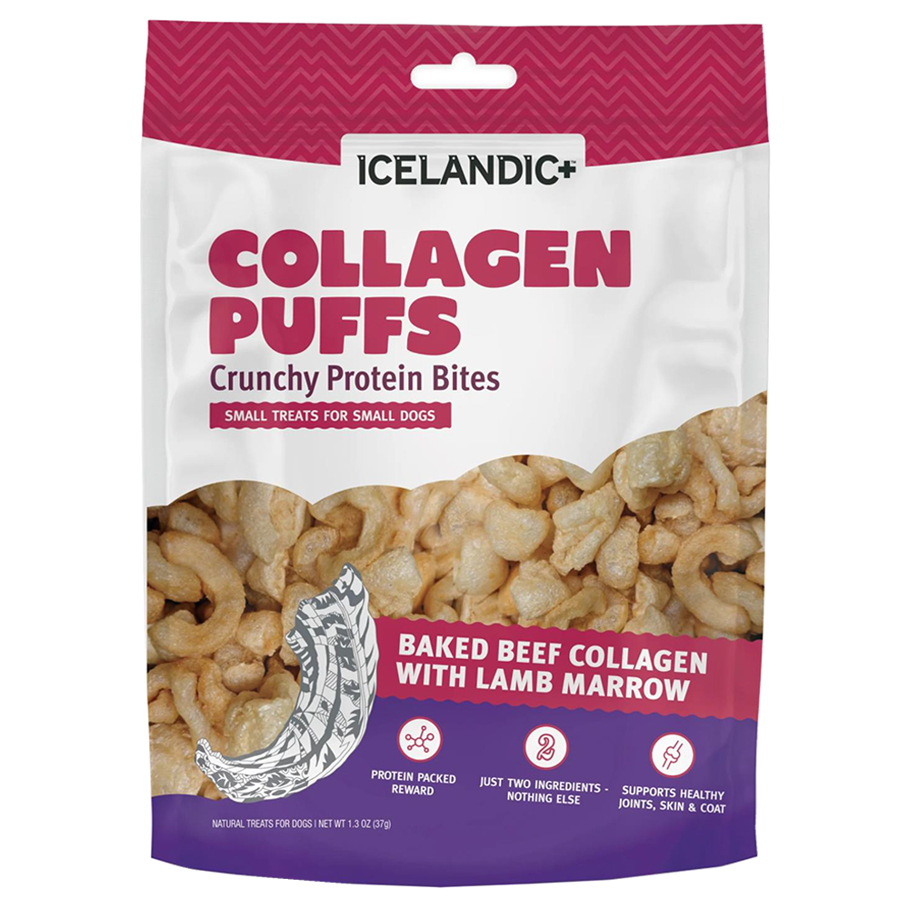 Icelandic+ Collagen Puffs Baked Beef Collagen w/ Lamb Marrow Small Dog Treats - Front