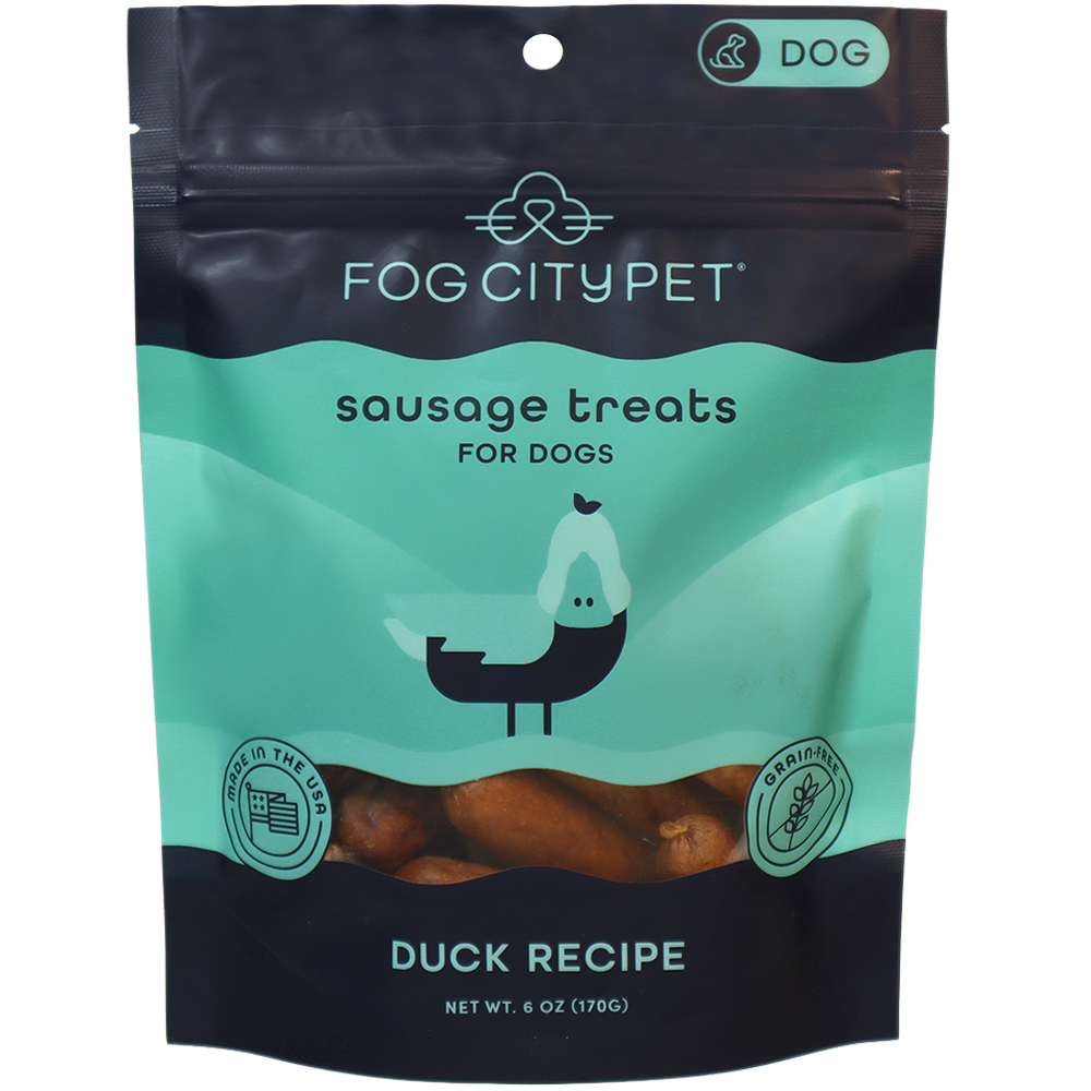 Fog City Pet Duck Sausage Jerky Dog Treats- Front, 6 oz