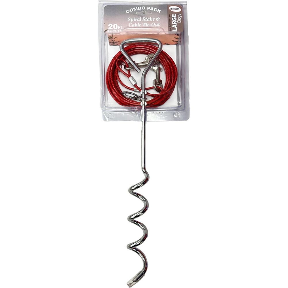 OmniPet Spiral Stake & Cable Tie-Out Combo Pack for Large Dogs - Front