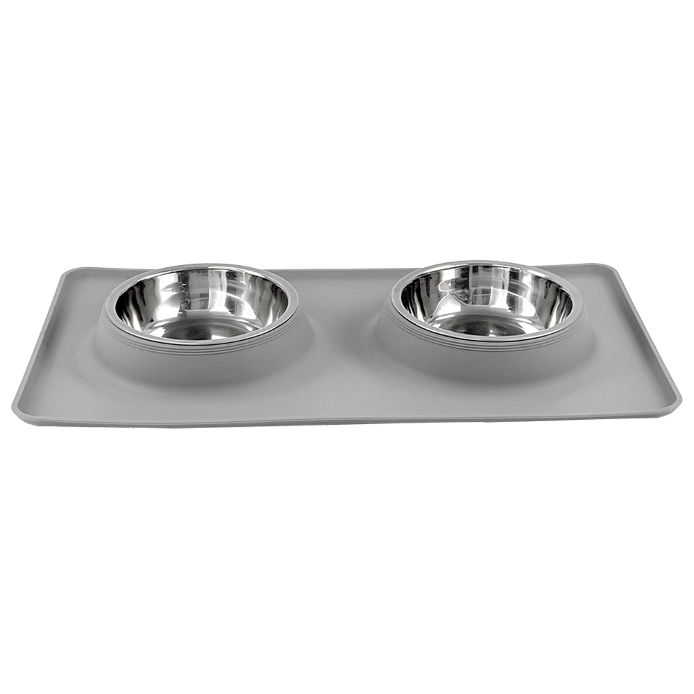 Fog City Pet Grey Silicone Double Feeder Dog Bowl - Front