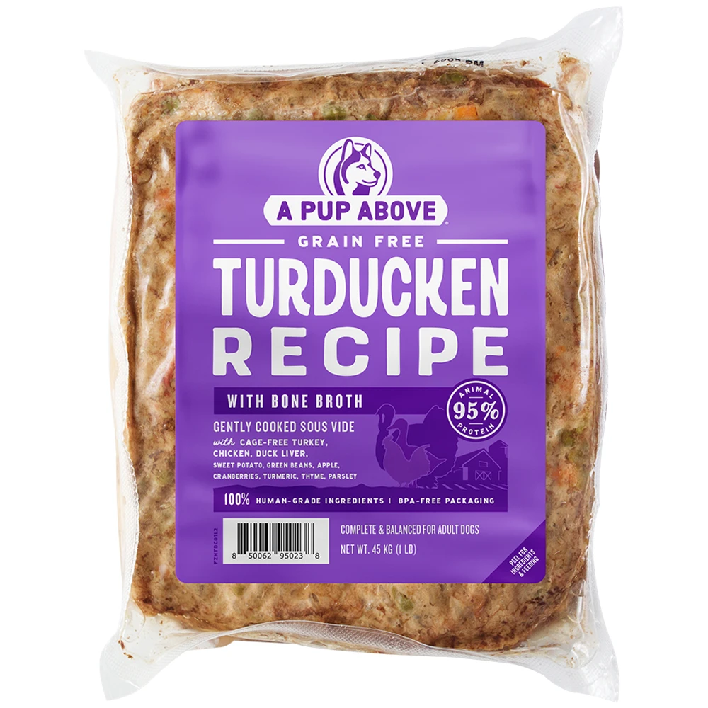 A Pup Above Gently Cooked Grain Free Turducken Recipe w/ Bone Broth Frozen Dog Food Front, 1 lb