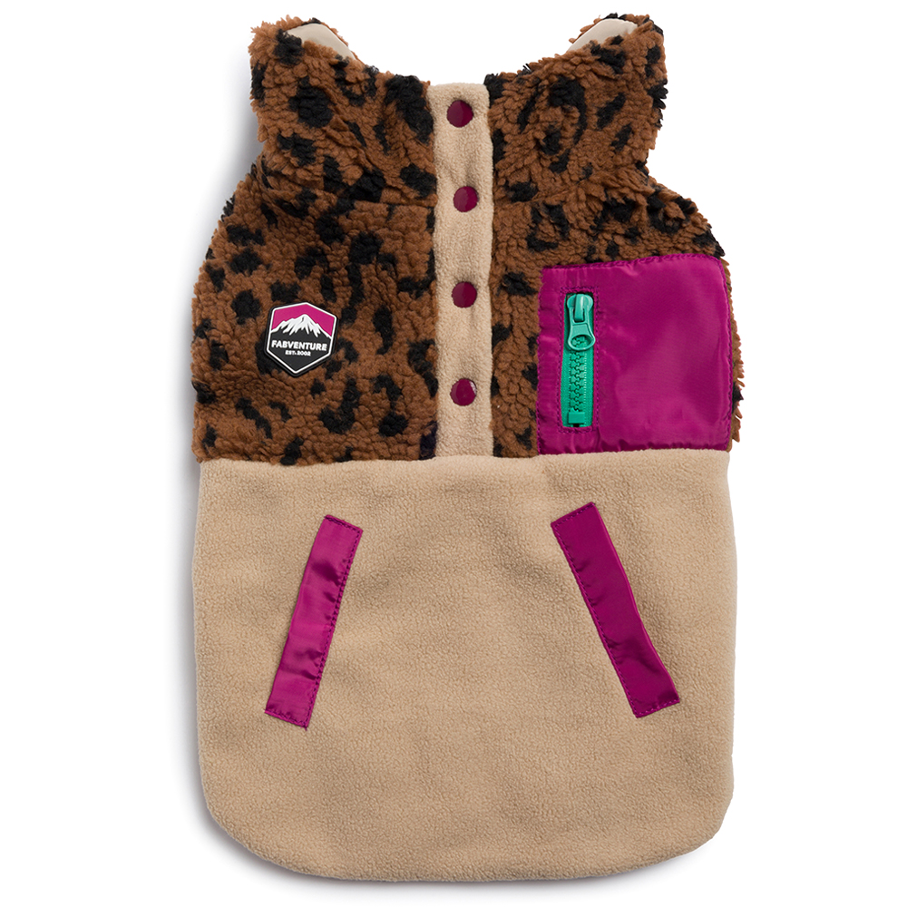 FABventure Leopard Henley Fleece Dog Jacket - Front